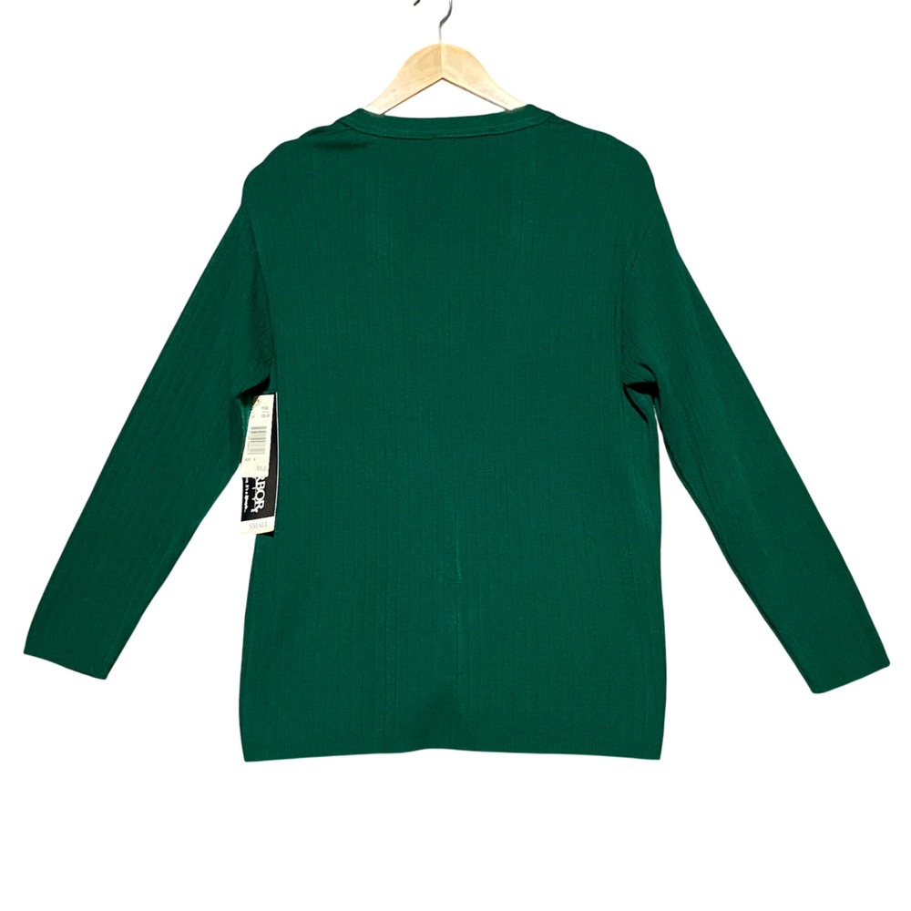 Sag Harbor Petite 3pc Cardigan Striped Top Skirt Set Pine Green Vintage NWT S/M - Picture 3 of 16